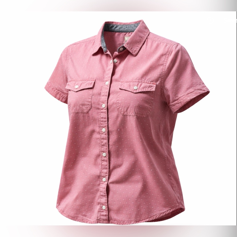 Women’s 100% Cotton Short Sleeve  Snap Down Blouse in Pink M